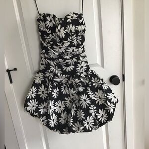 80s Drop Waist Bubble Skirt Dress Positively Ellyn Black White Floral 14